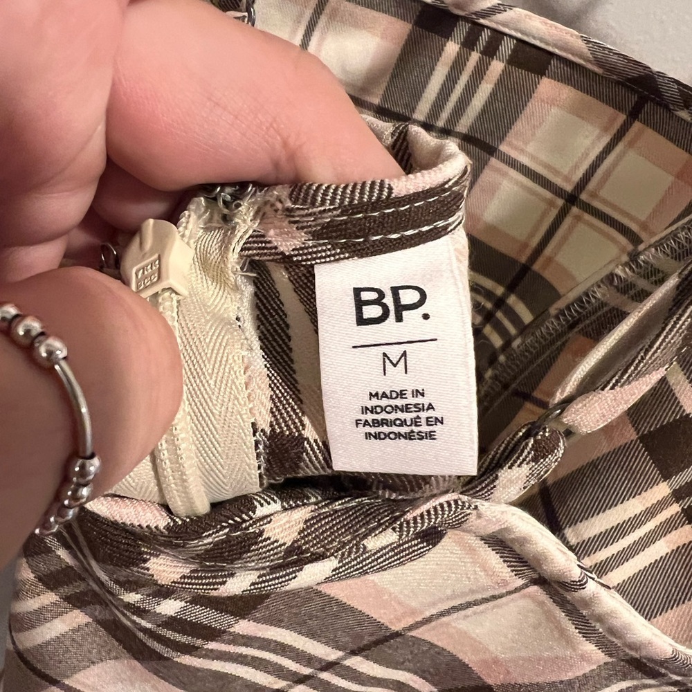 BP. Preppy Woven Minidress Ivory / Pink / Brown Plaid (NWT!) - Picture 4 of 5